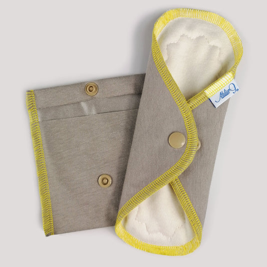 Pack protection périodique et pochette - Taupe fil jaune Ma boutique
