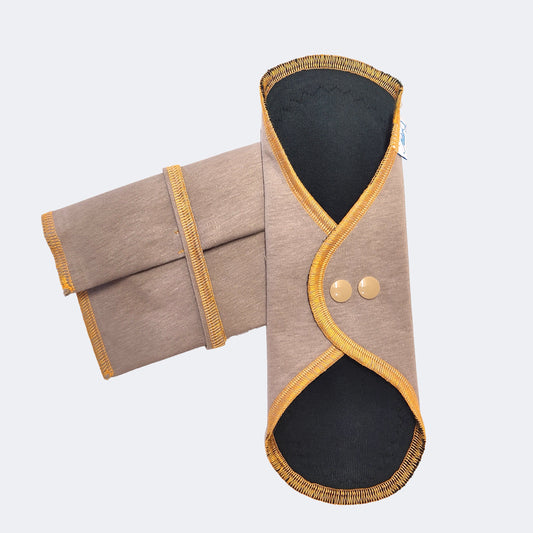 Pack protection périodique et sa pochette - Taupe fil orange Ma boutique